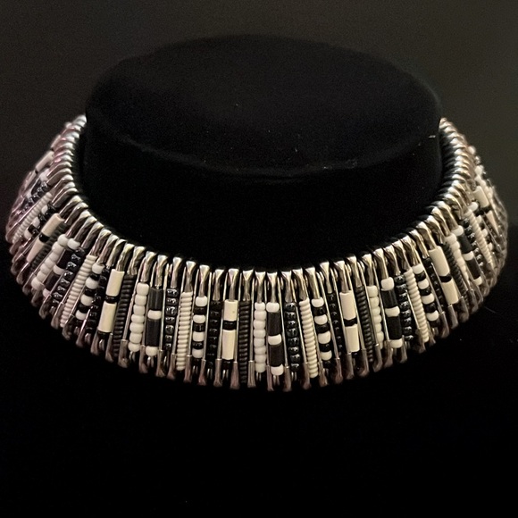 Modernistic safety pin and bead choker - Picture 2 of 9